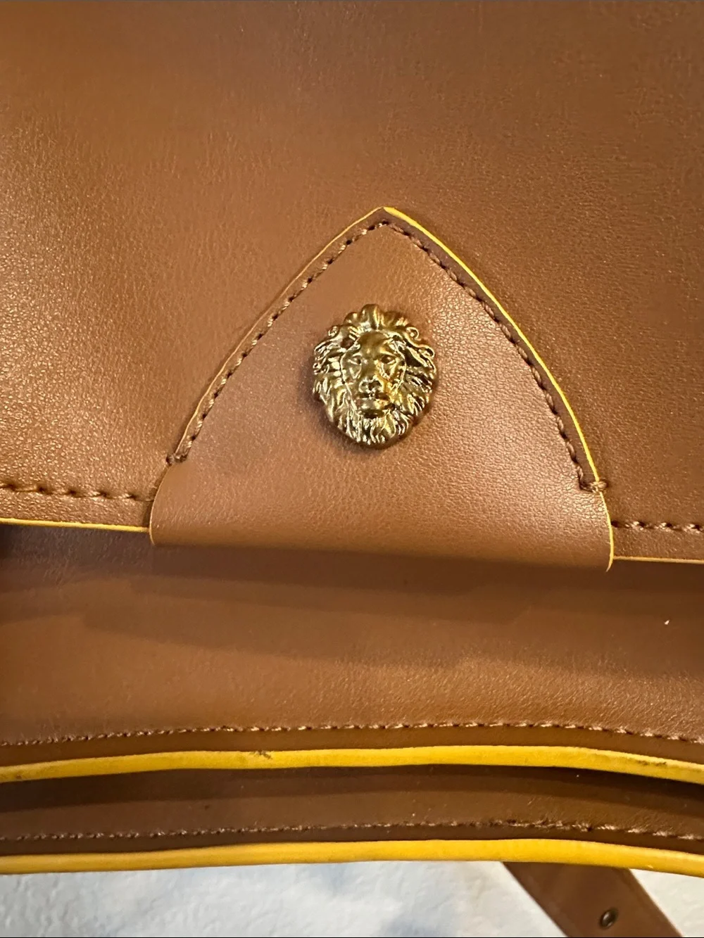 Anne Klein Brown Leather Crossbody Bag with Yellow Trim